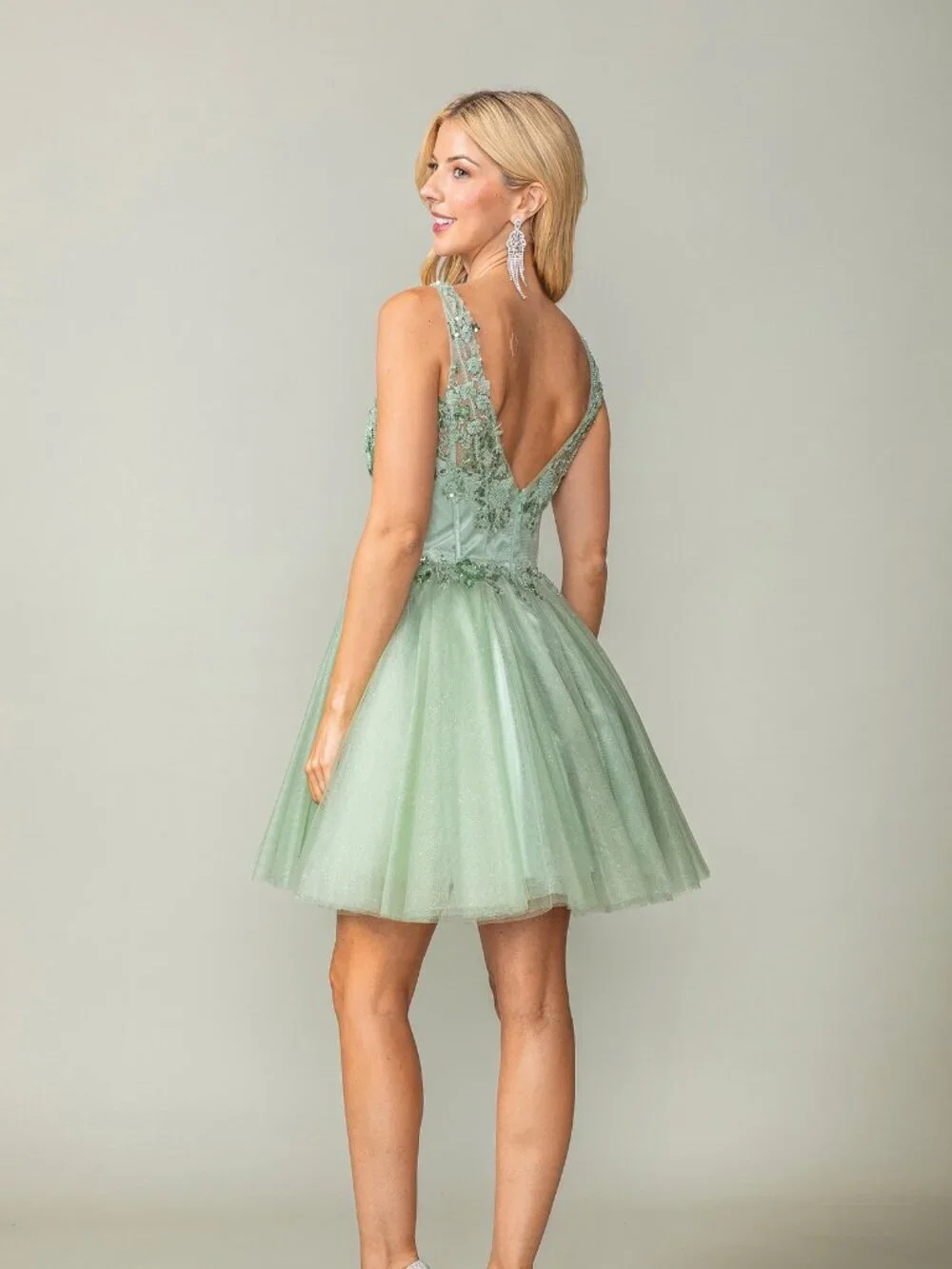 New Champagne Romantic Mini Homecoming Dress w/ Sequins Embroidery DQ 3374_4